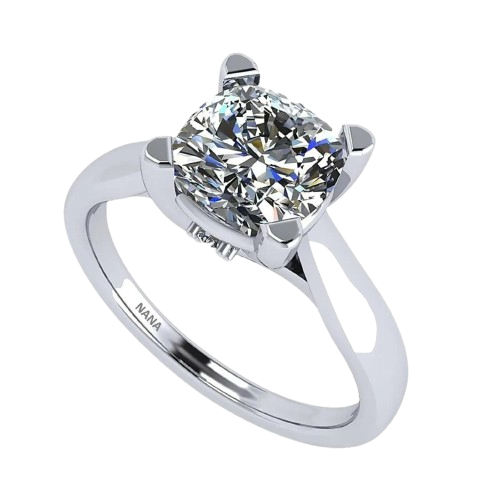 Silver Cushion Cut Lucita Solitaire Ring 