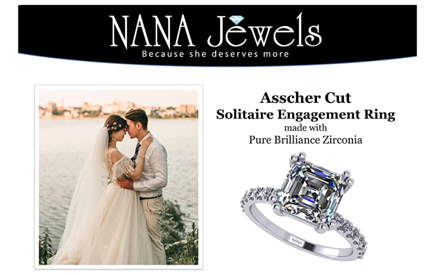 NANA Asscher Cut Solitaire Engagement Ring 6mm 7mm or 8mm eBay